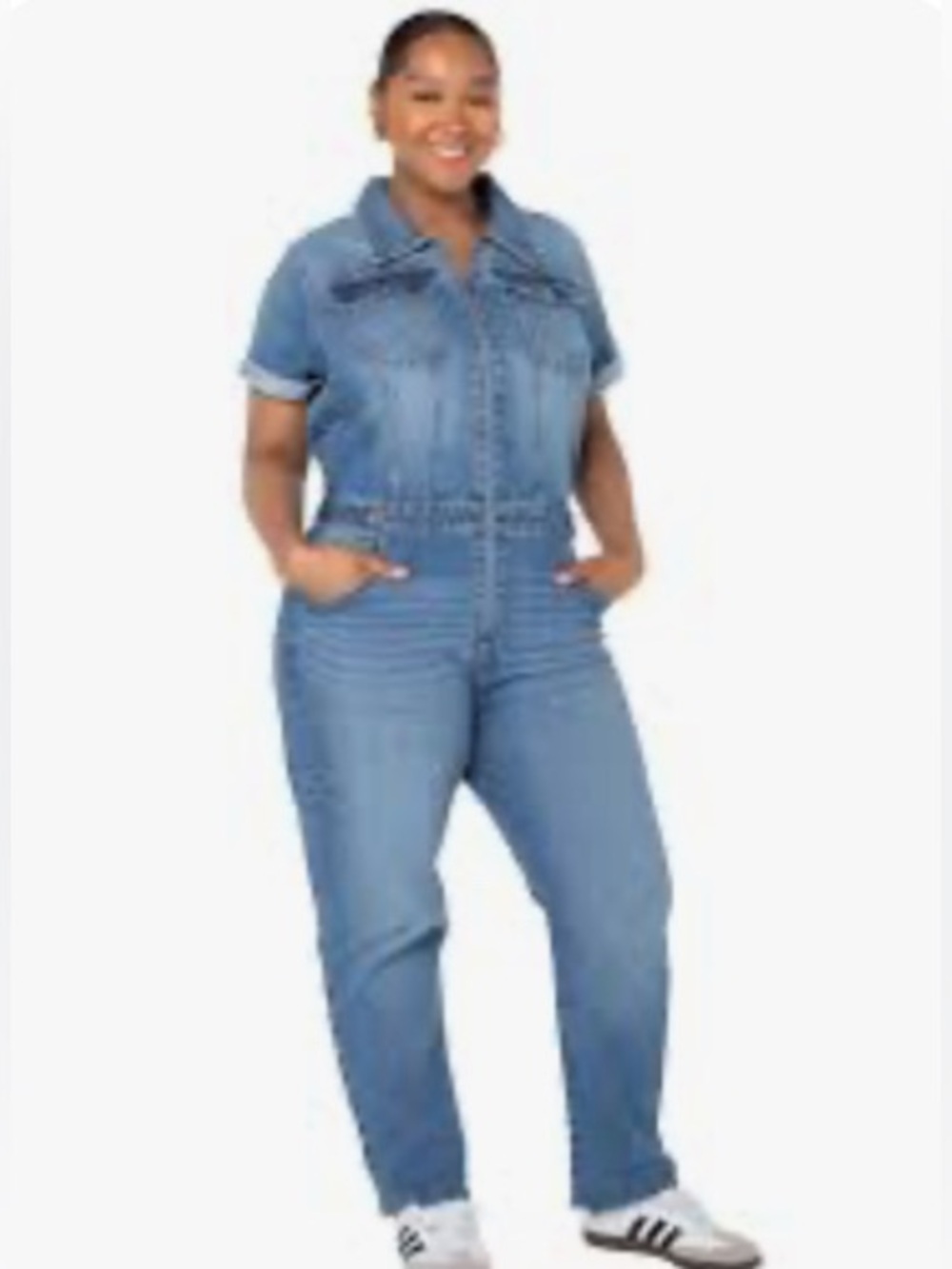 Celebrity Pink Light Blue Denim Short-Sleeve Jumpsuit